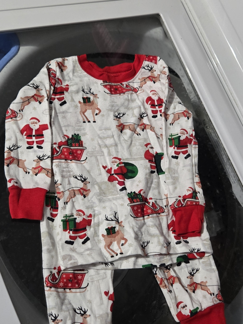 Place Kids Christmas Pajama Set - Red, White & Green Santa Print